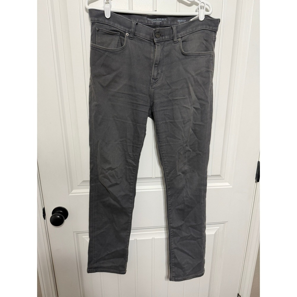 Banana Republic Pants Mens 33x32 Traveler Slim Fit Gray Stretch Denim EUC